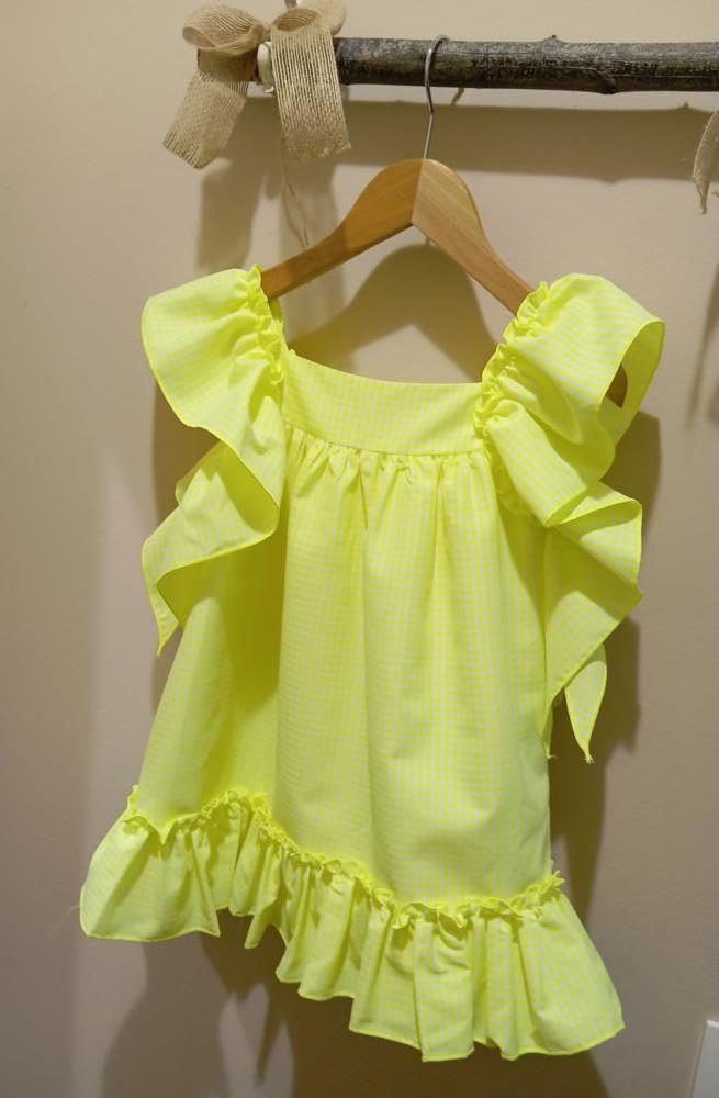 Vestido amarillo fluor Lappepa modelo 880, para primavera verano 24