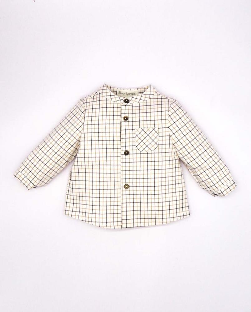 CAMISA CUELLO MAO CUADRO VENTANA BEIGE Fina Ejerique