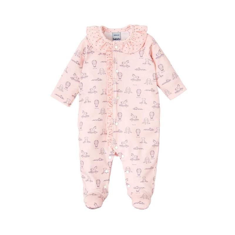 Pelele abierto de bebé niña con microestampado SAUCE rosa empolvado babidu otoño invierno