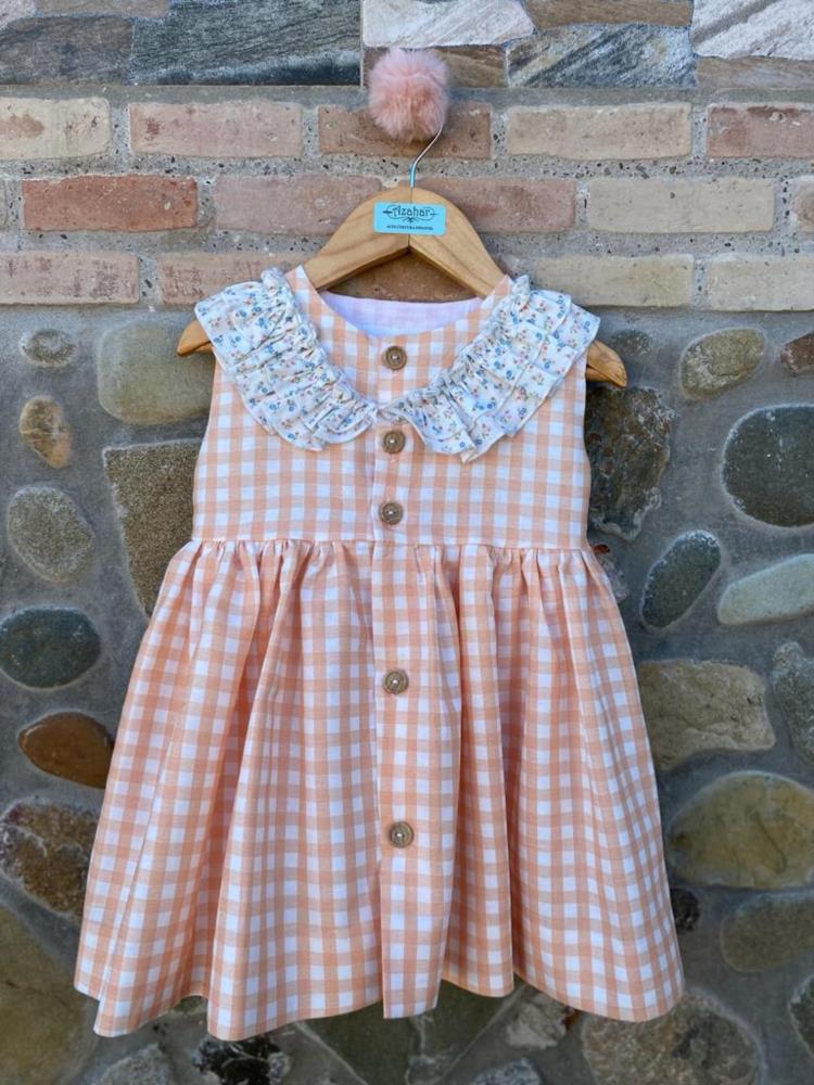 Vestido cuadros melocotón de Azahar Alta Costura Infantil