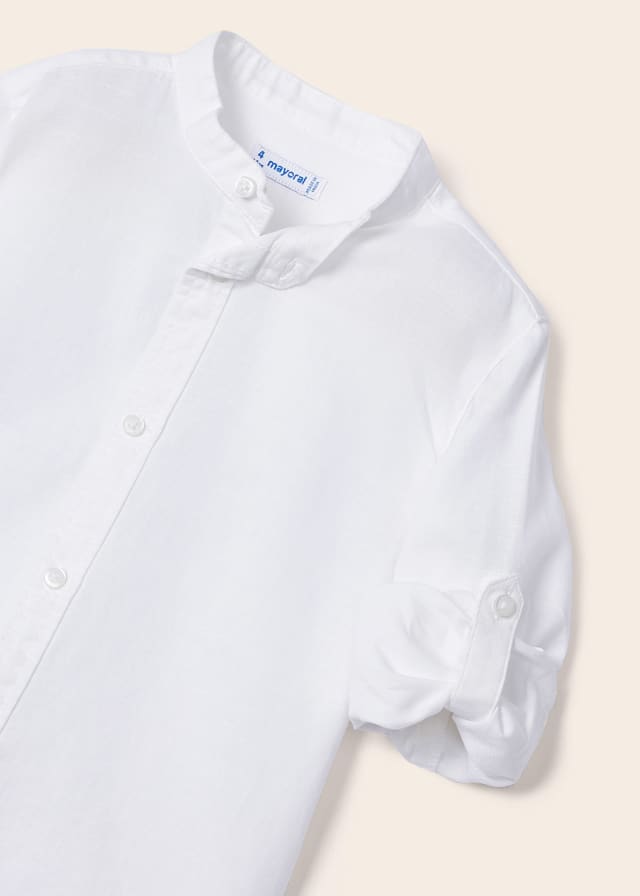 Camisa de manga larga con cuello mao en lino para niño blanca Mayoral