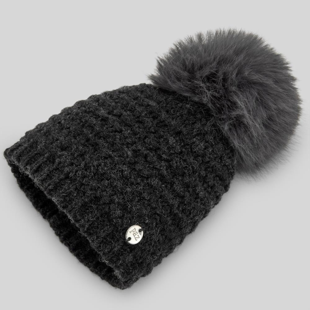 gorro bebe e infantil con pompon pelo antracita paz rodriguez