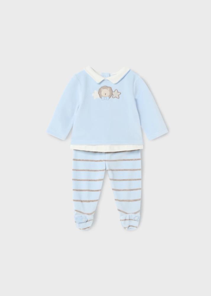 Conjunto recién nacido, jersey y polaina en celeste de Mayoral para otoño invierno