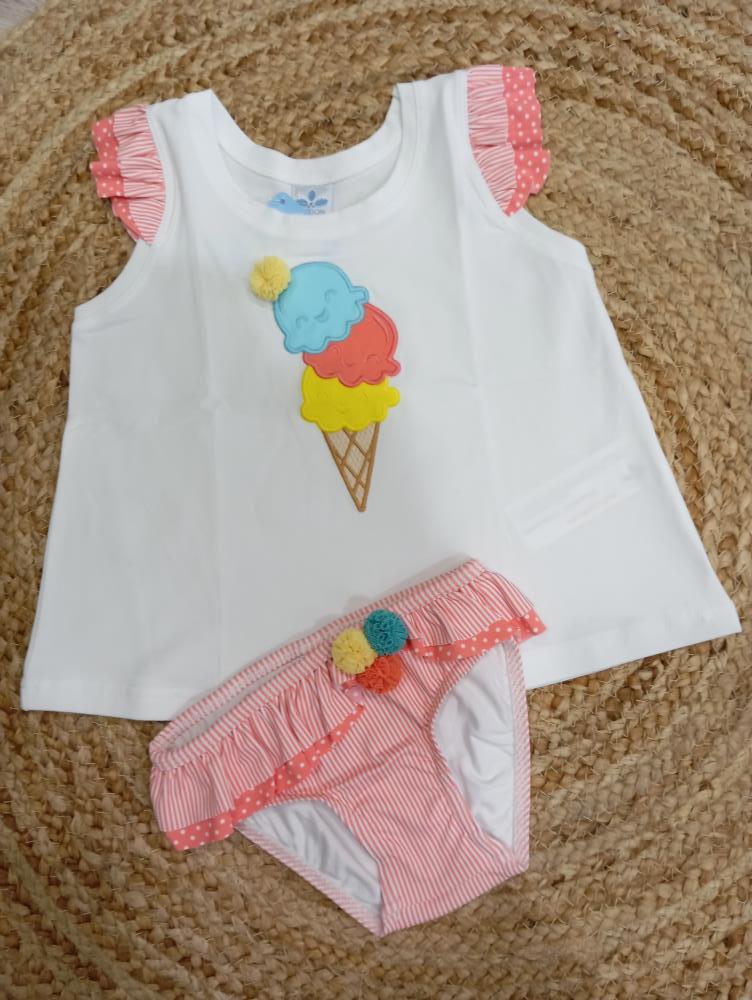 Conjunto de vestido y culetin modelor helado sardon para primavera verano