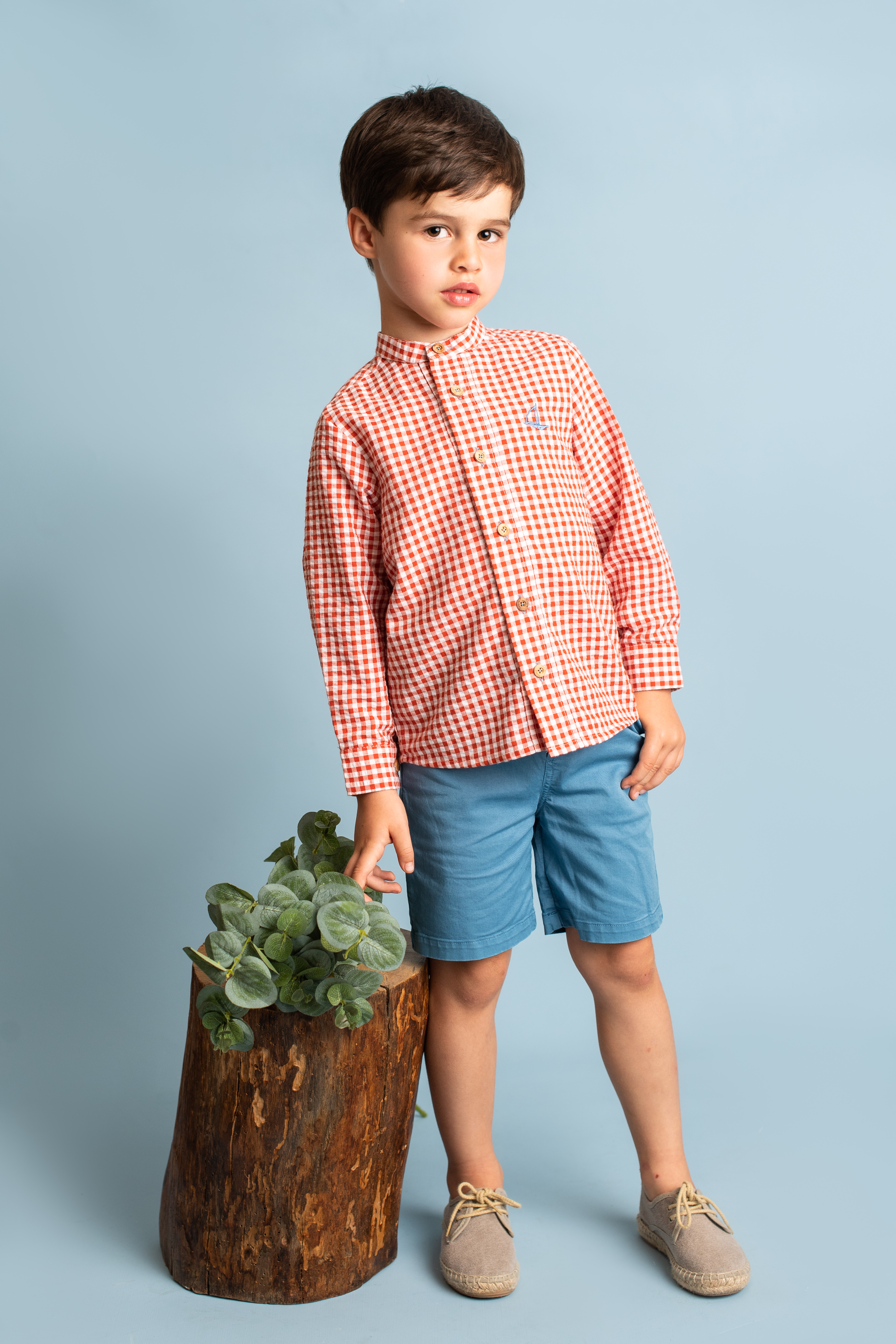 CAMISA CUADROS INFANTIL "VICHY" +PANTALON LONETA CORTO INFANTIL