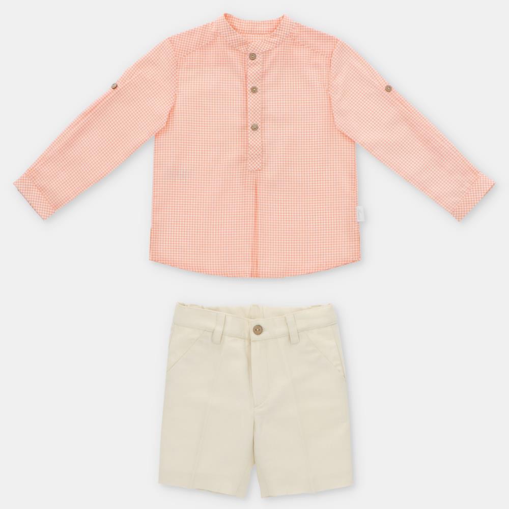 Conjunto ( Camisa pantalón) tela niño Momo melocotón  Martín Aranda primavera verano 24